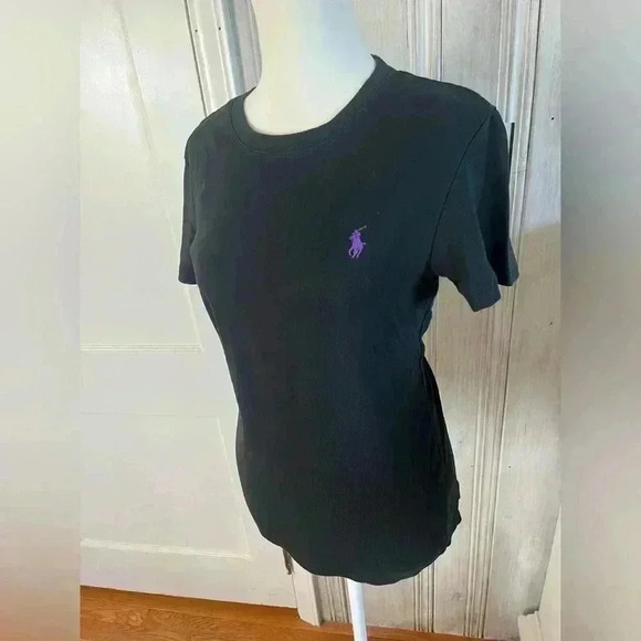 RAPLH LAUREN women’s black classic cotton crew neck short sleeve L preppy tennis - Picture 2 of 7